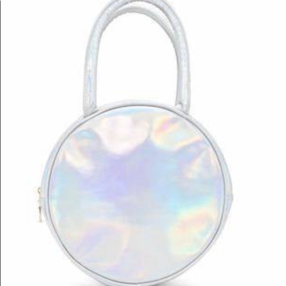 Ban.do BANDO Circular Insulated Lunch Bag Tote Silver Shimmer Metallic Holograph